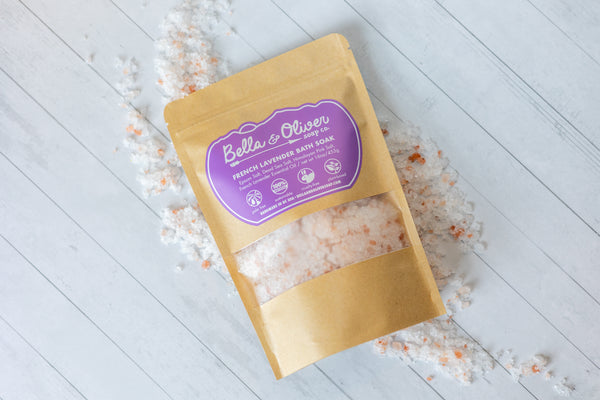 Bath Salt Soak - Bath Salts - Dead Sea Bath Soak - Himalaya Pink Salt - French Lavender Bath Salts - Handmade skincare and bath products by Bella & Oliver Soap Co. - Swannanoa North Carolina Best Skincare