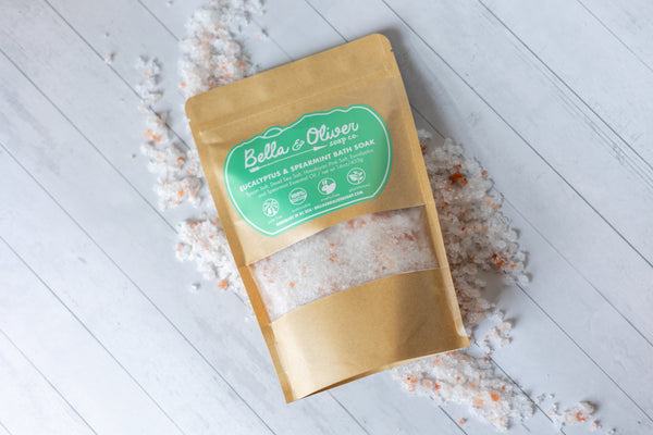 Bath Salt Soak - Dead Sea Salt - Himalayan Pink Salt Bath Salt - Eucalyptus and Spearmint Salt Soak - Bath Detox All Natural Bath Salt - Bella & Oliver Soap Co. - Palm Free Skincare Made In The Mountains Of North Carolina - bath salt - sea salt bath soak - best bath salts - natural bath salt