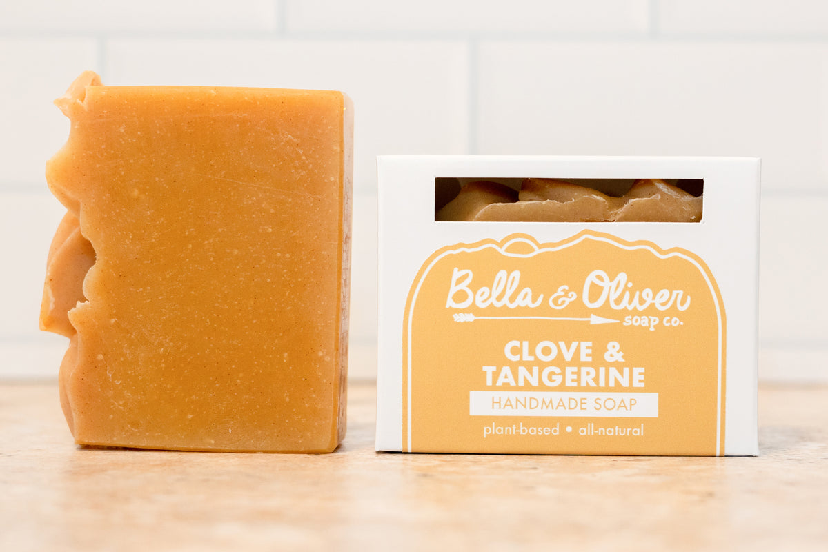 Clove and Tangerine Soap - Bella & Oliver Soap Co. Asheville Soap Company - best soap in asheville - palm free all natural soap - shea butter soap sustainable soap plant-based • Made in North Carolina - Asheville Swannanoa Black Mountain soap company - top soap near me - wedding gift ideas