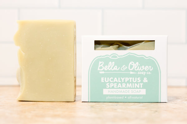 Eucalyptus and Spearmint Soap - Bella and Oliver Soap Co - Handmade Asheville - spearmint soap - eucalyptus soap - the best soap - soap shop - palm free - made in the usa